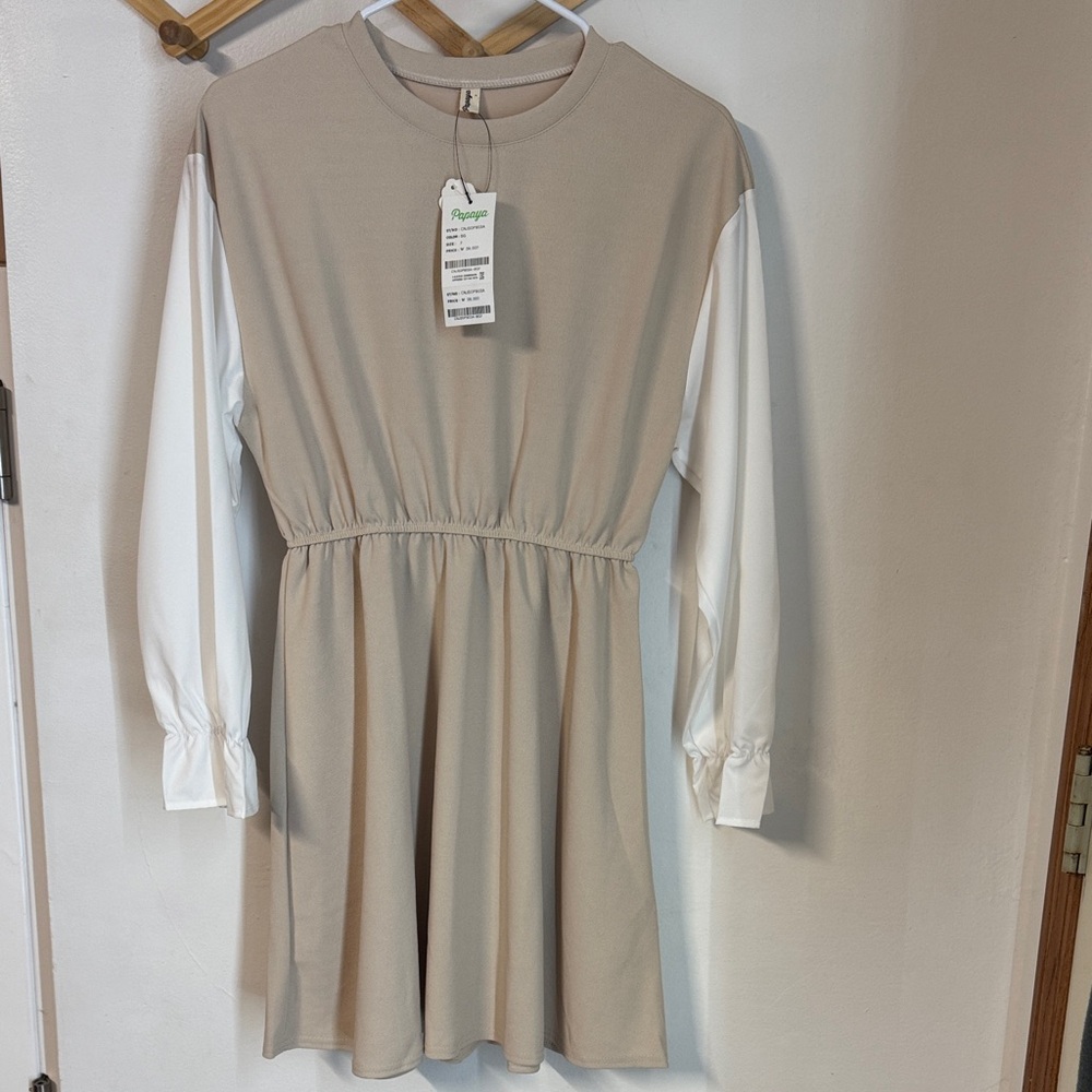 Papaya Beige and White Midi Dress